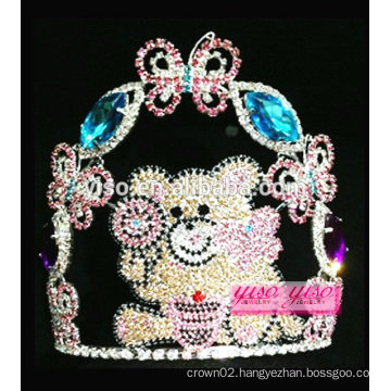 yiwu factory best design crystal butterfly with large bear tiara